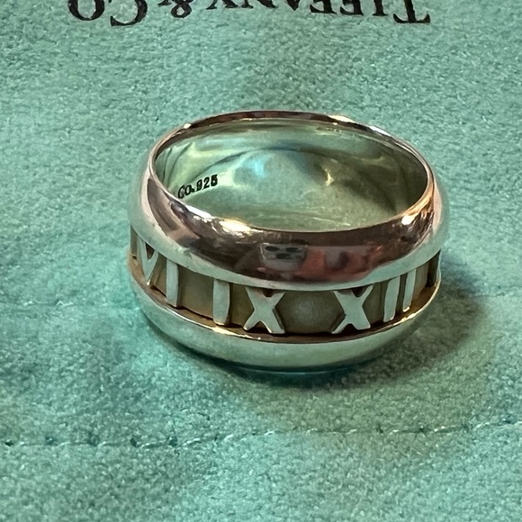 Tiffany & Co.  Sterling Silver Atlas Roman Numeral Wide Band Ring 5.5 - Picture 5 of 8